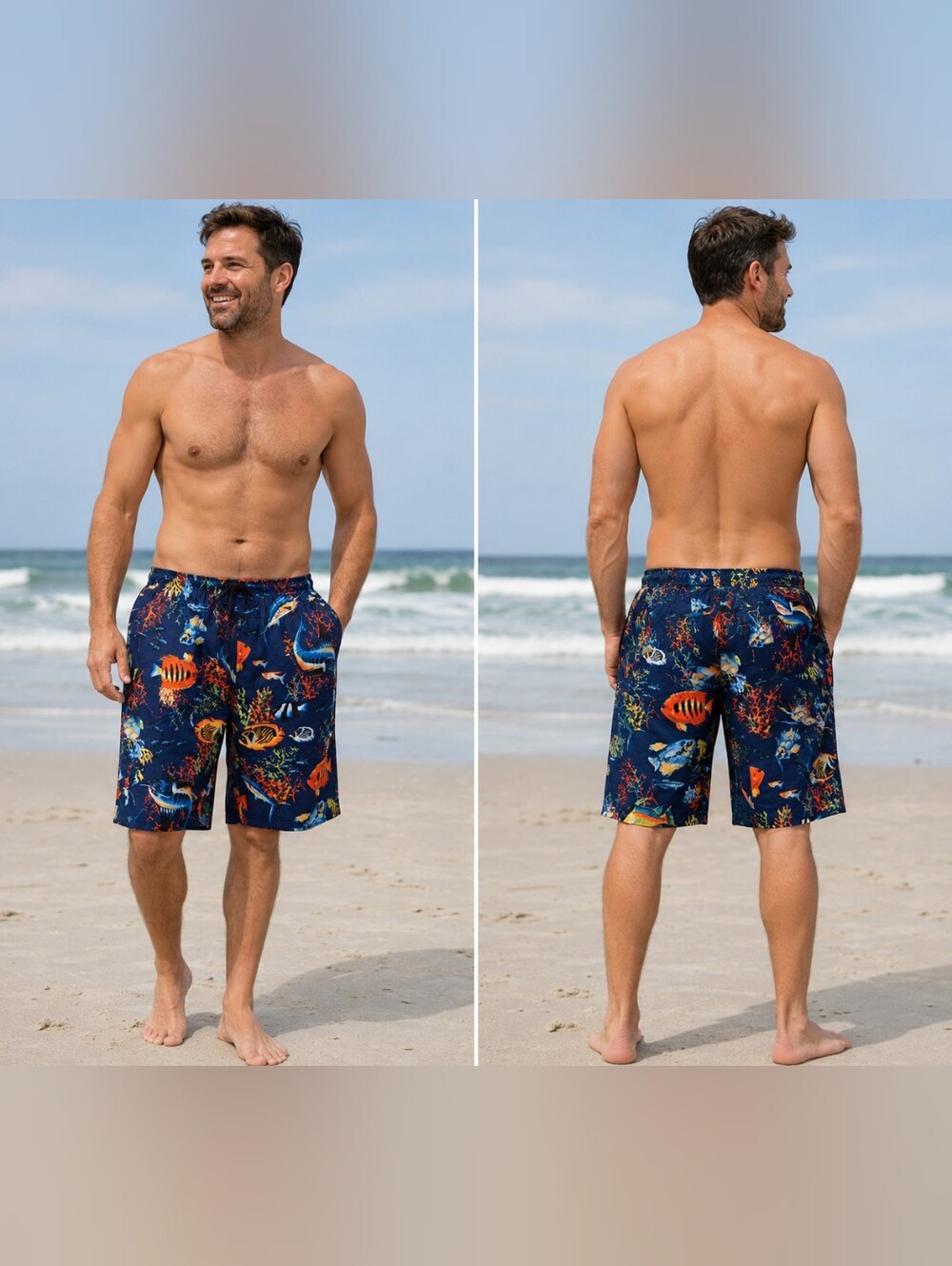 KS Island King Size Men's Swim Trunks 3XL Tall 3XLT Tropical Fish Reef Cargo